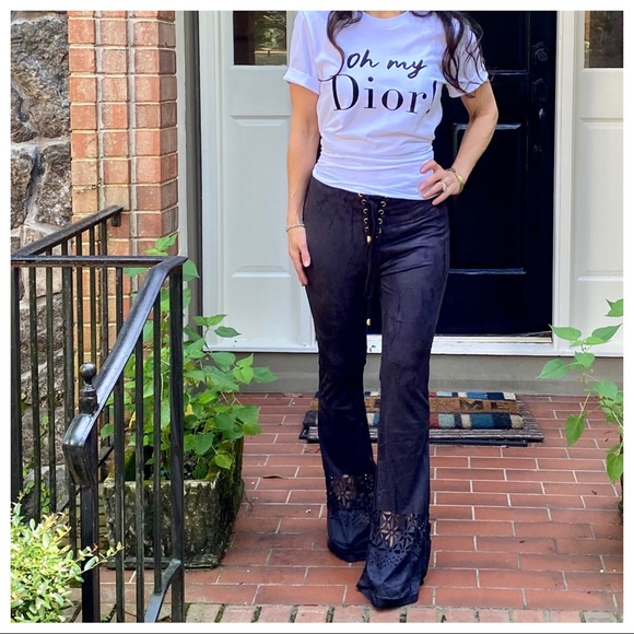 BOHO CHIC FAUX SUEDE LACE UP BELL PANTS - Picture 5 of 13